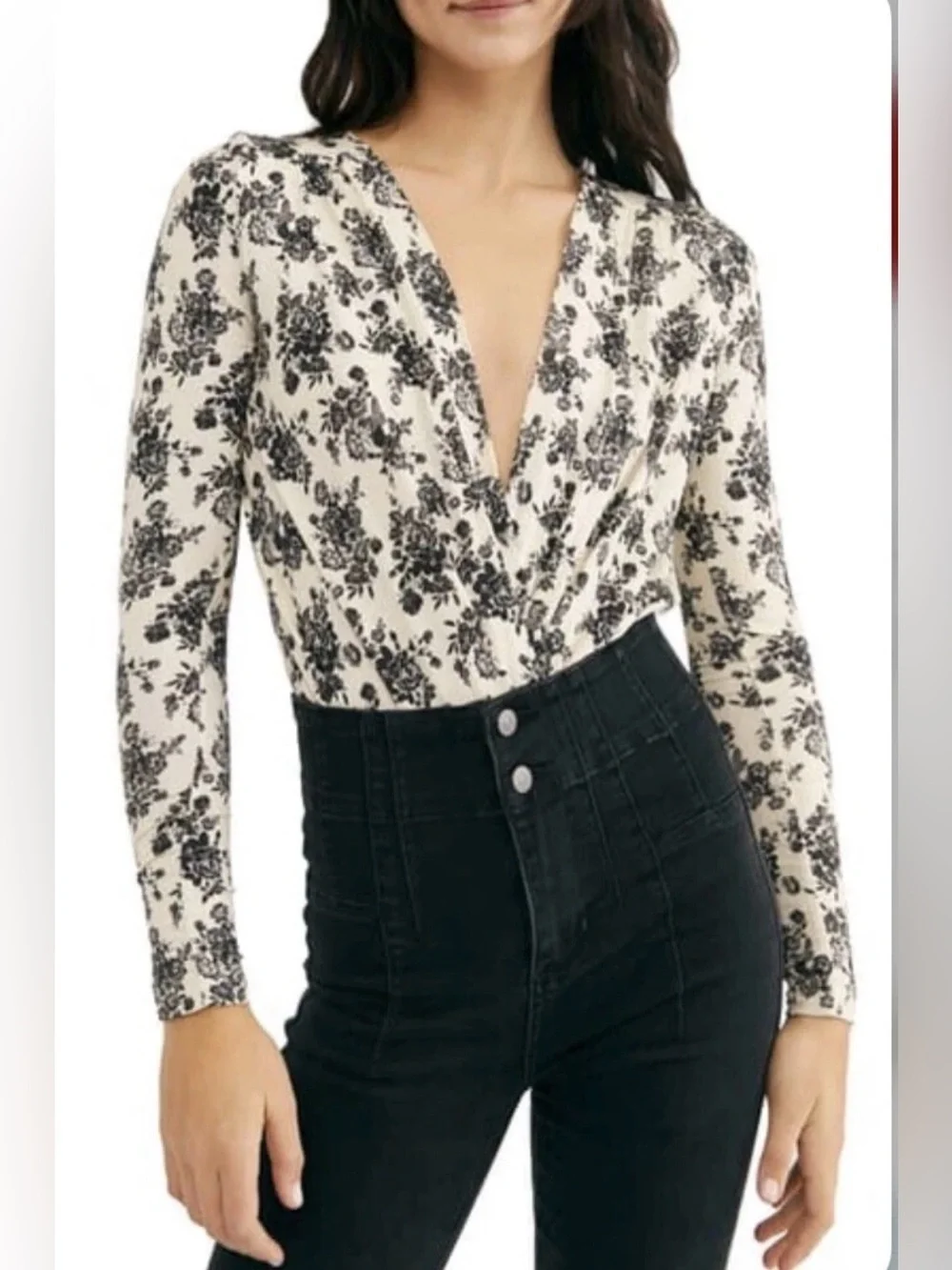 Free People Printed Turnt Long Sleeve Bodysuit